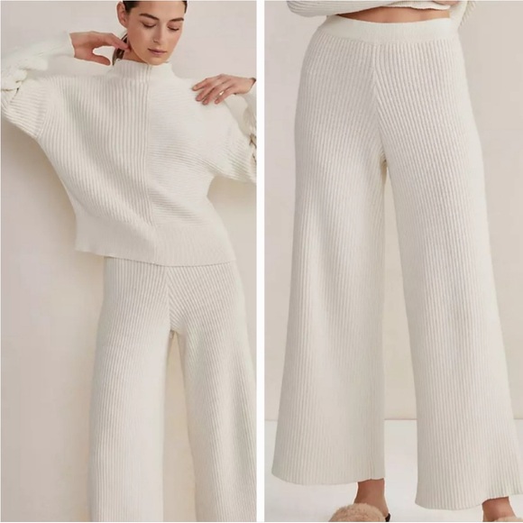 Haven Women's Cream Knit Organic Cotton Wide-Leg Pants
